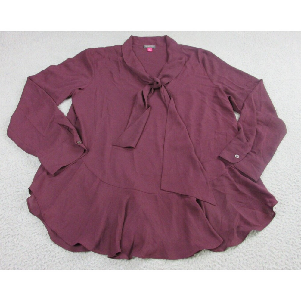 Vince Camuto Blouse Womens Large Red Ruffle Hem Chiffon Scarf Neck Shirt NEW